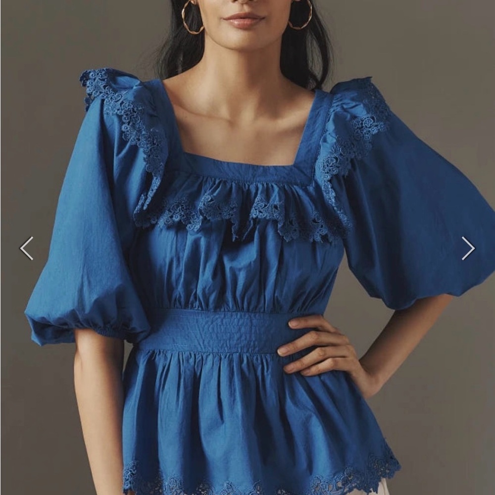 Maeve Royal Blue Ruffled Blouse